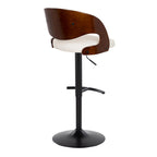 Pino Adjustable Barstool - Set of 2 - Black Metal, Mahogany Wood, White PU