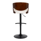 Pino Adjustable Barstool - Set of 2 - Black Metal, Mahogany Wood, White PU
