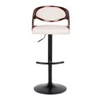 Pino Adjustable Barstool - Set of 2 - Black Metal, Mahogany Wood, White PU