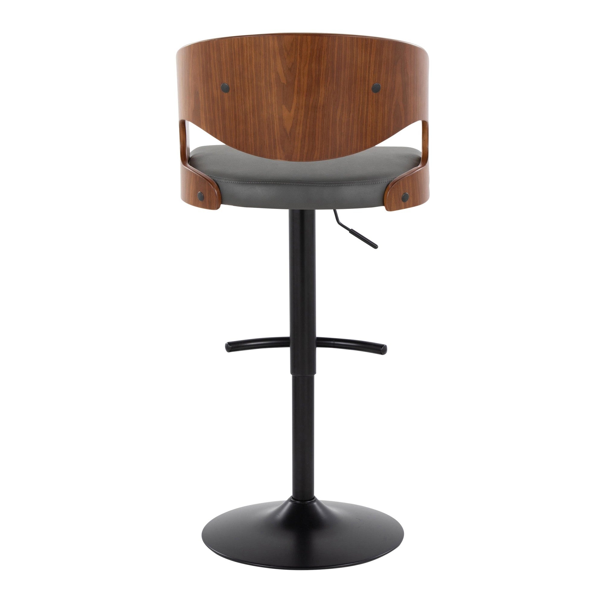 Pino Adjustable Barstool - Set of 2 - Black Metal, Walnut Wood, Grey PU