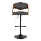 Pino Adjustable Barstool - Set of 2 - Black Metal, Walnut Wood, Grey PU
