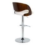 Pino Adjustable Barstool - Set of 2 - Chrome Metal, Mahogany Wood, White PU