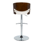 Pino Adjustable Barstool - Set of 2 - Chrome Metal, Mahogany Wood, White PU
