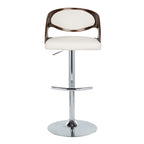Pino Adjustable Barstool - Set of 2 - Chrome Metal, Mahogany Wood, White PU