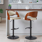 Pino Adjustable Barstool - Set of 2 - Black Metal, Walnut Wood, Cream PU