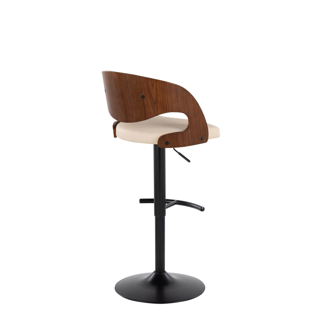 Pino Adjustable Barstool - Set of 2 - Black Metal, Walnut Wood, Cream PU