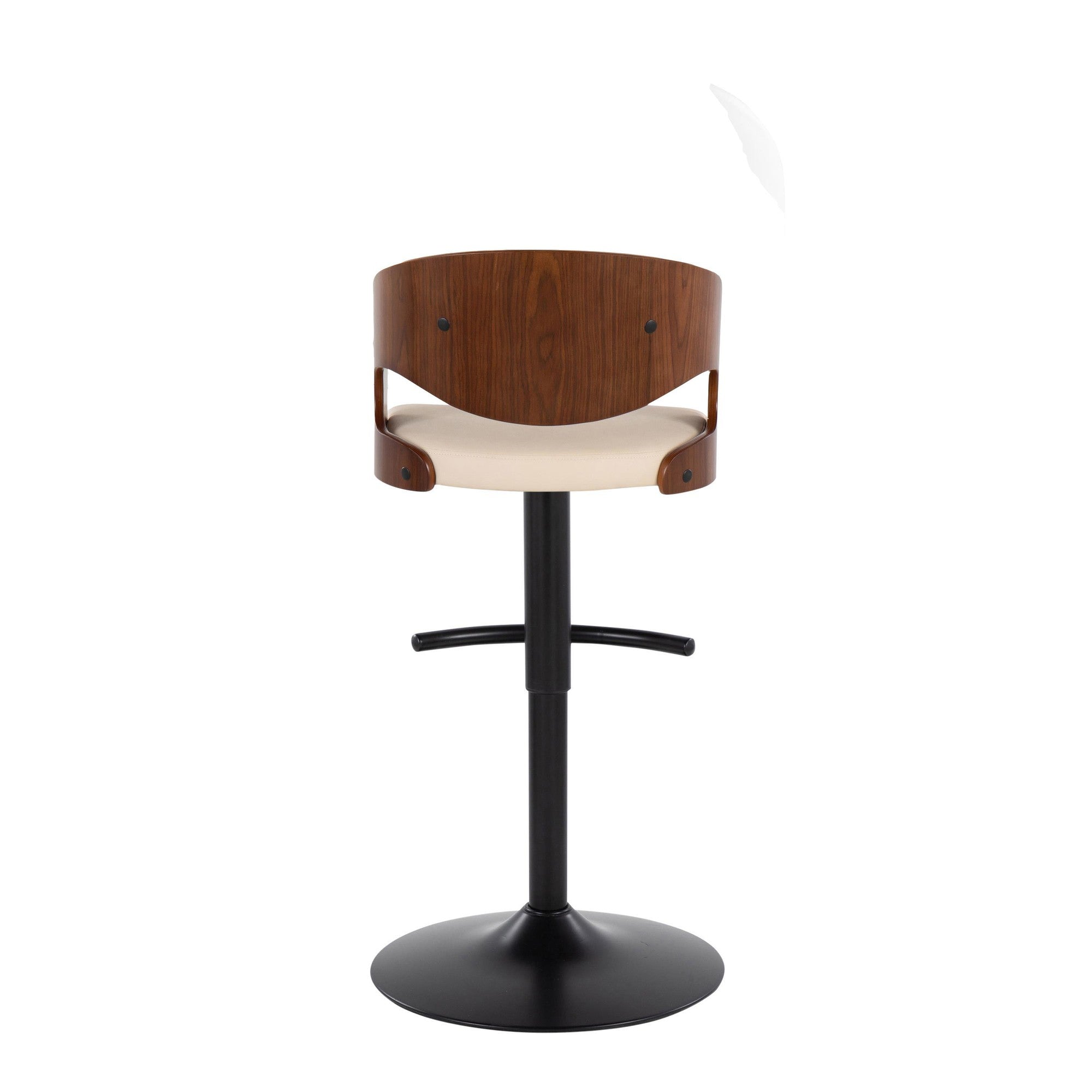 Pino Adjustable Barstool - Set of 2 - Black Metal, Walnut Wood, Cream PU