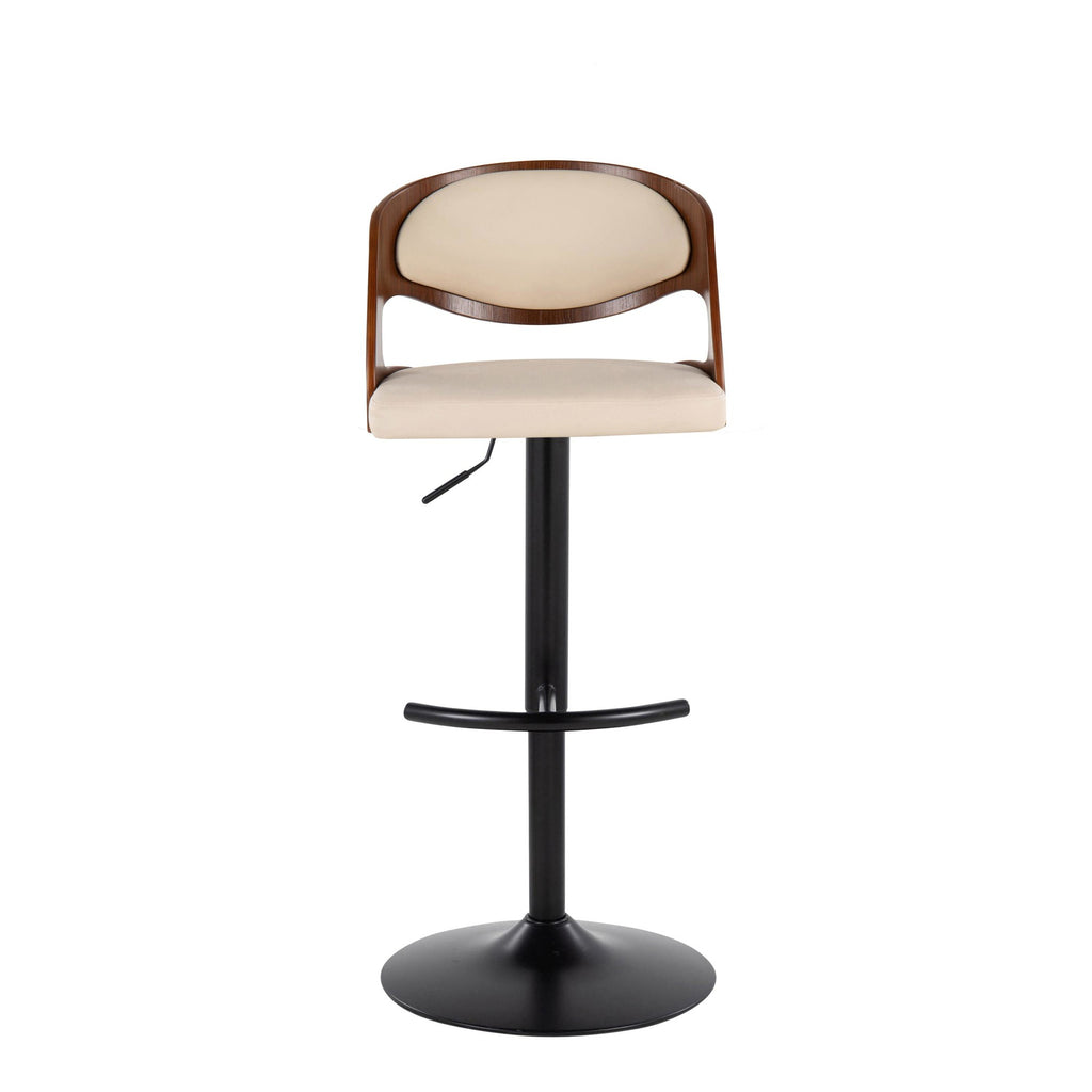 Pino Adjustable Barstool - Set of 2 - Black Metal, Walnut Wood, Cream PU