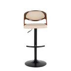 Pino Adjustable Barstool - Set of 2 - Black Metal, Walnut Wood, Cream PU