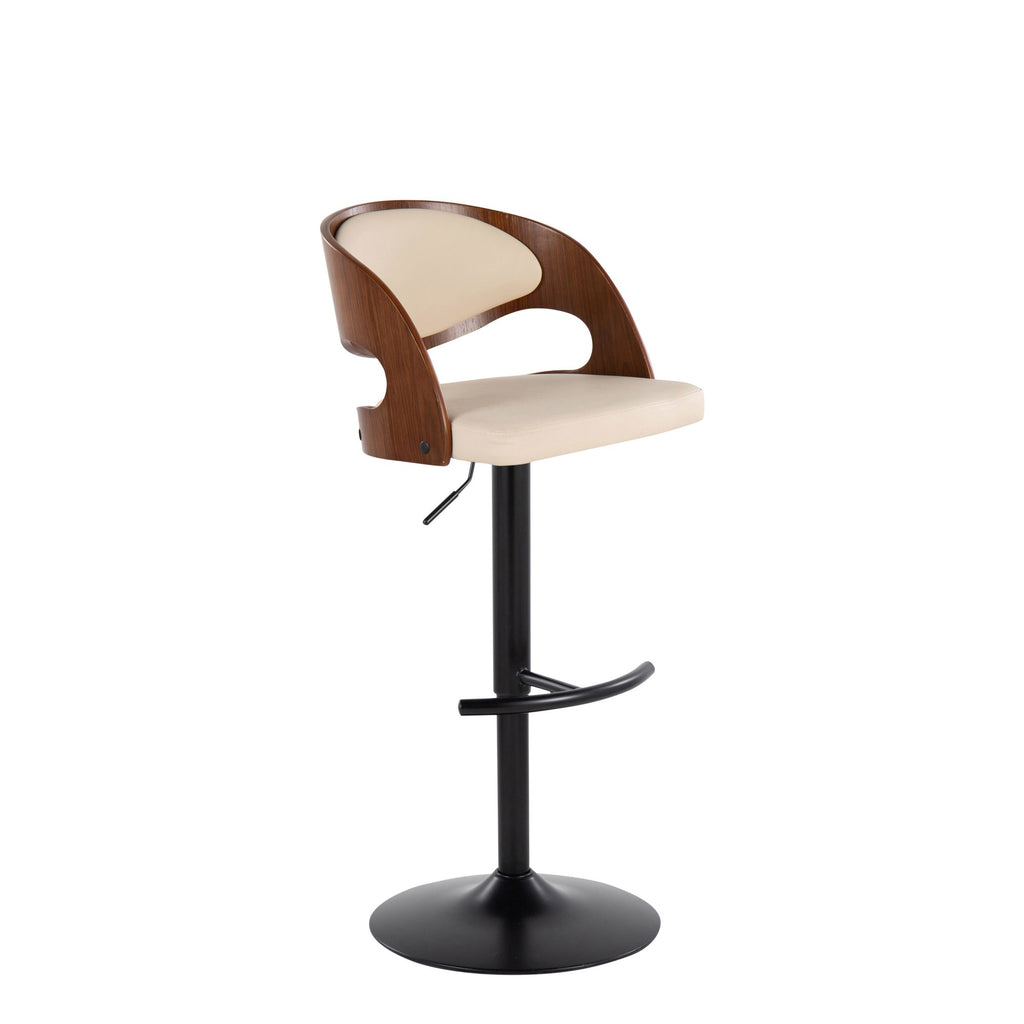 Pino Adjustable Barstool - Set of 2 - Black Metal, Walnut Wood, Cream PU
