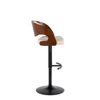 Pino Adjustable Barstool - Set of 2 - Black Metal, Walnut Wood, Cream PU