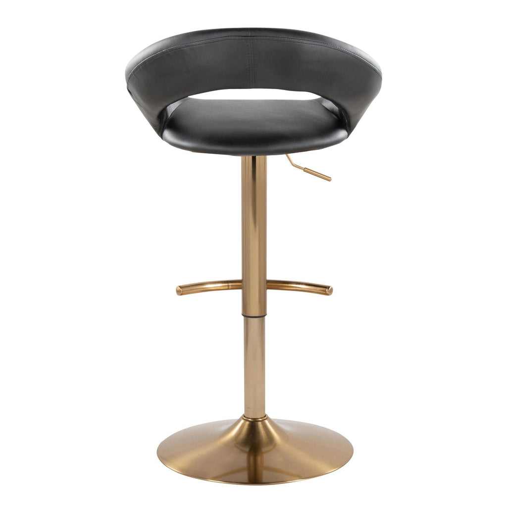 Posh Adjustable Barstool - Set of 2 - Gold Metal, Black PU