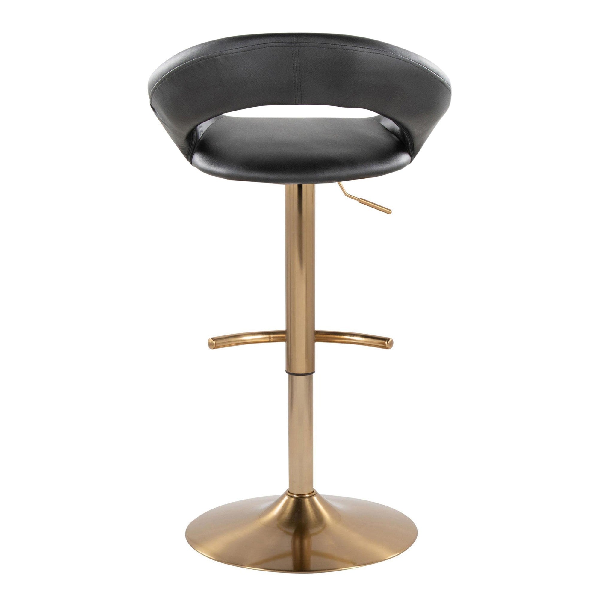 Posh Adjustable Barstool - Set of 2 - Gold Metal, Black PU