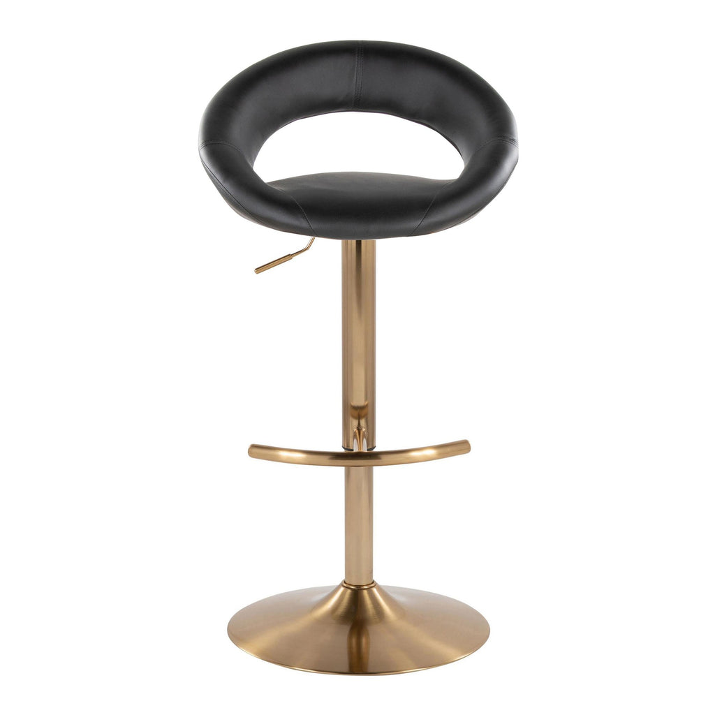 Posh Adjustable Barstool - Set of 2 - Gold Metal, Black PU
