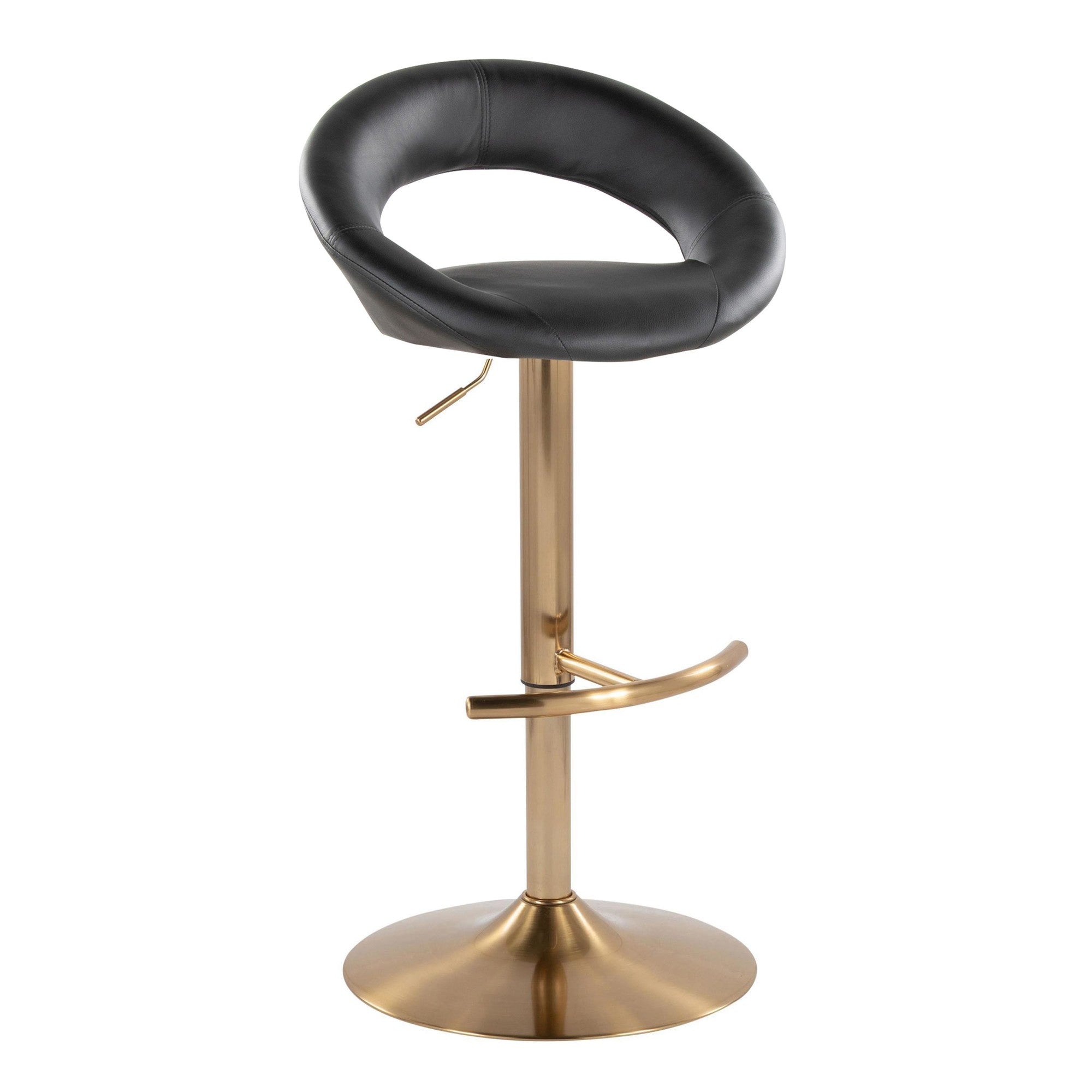 Posh Adjustable Barstool - Set of 2 - Gold Metal, Black PU