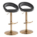 Posh Adjustable Barstool - Set of 2 - Gold Metal, Black PU