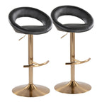 Posh Adjustable Barstool - Set of 2 - Gold Metal, Black PU