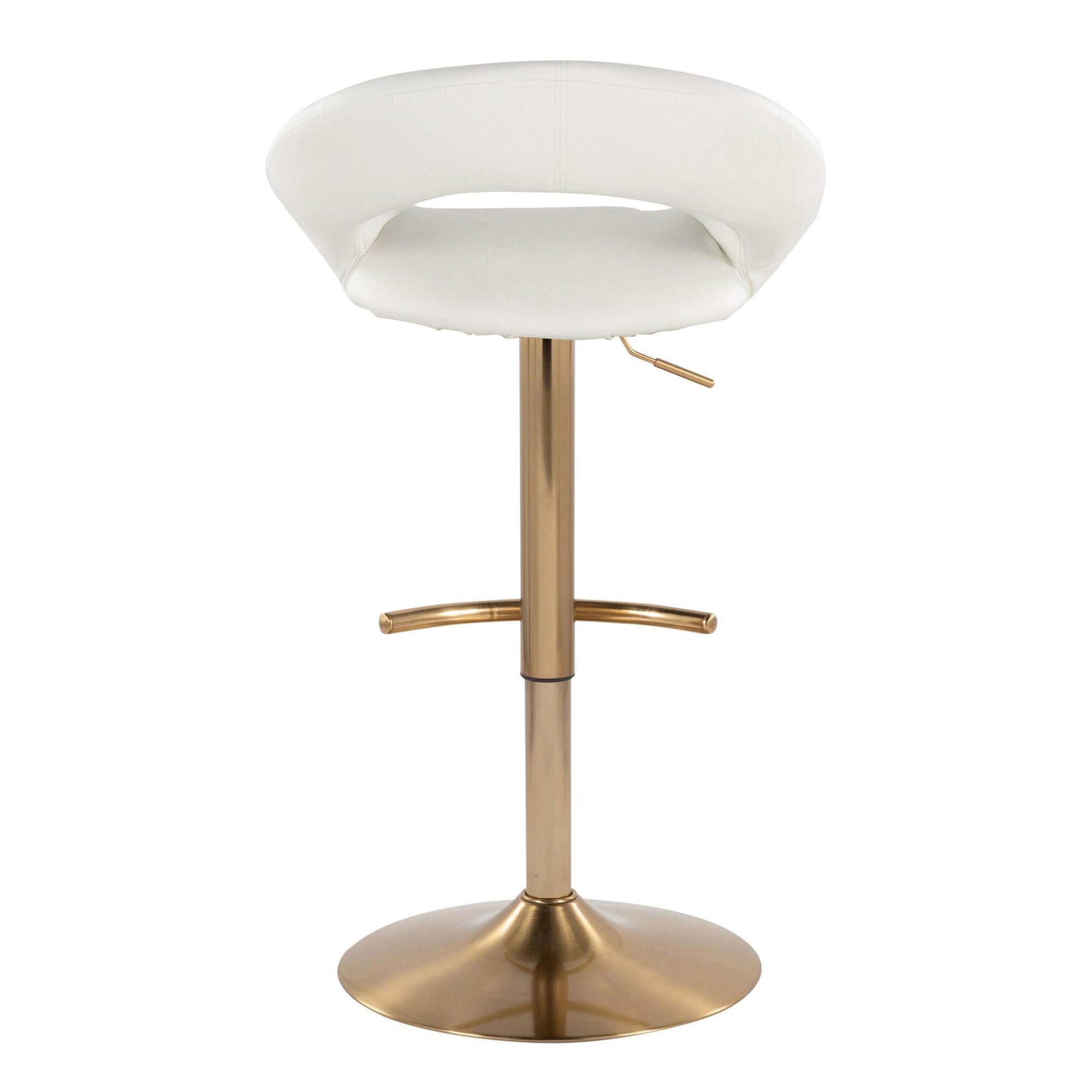 Posh Adjustable Barstool - Set of 2 - Gold Metal, White PU