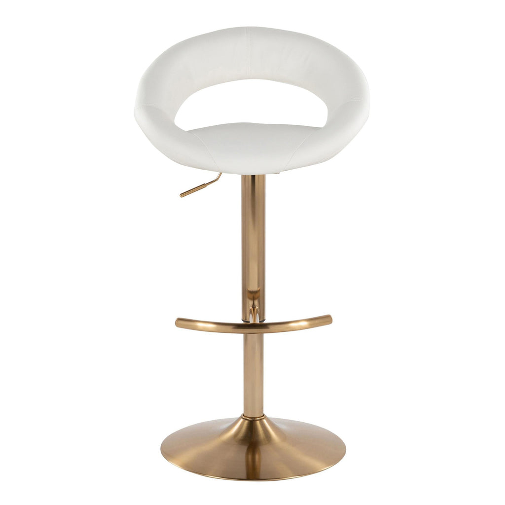 Posh Adjustable Barstool - Set of 2 - Gold Metal, White PU