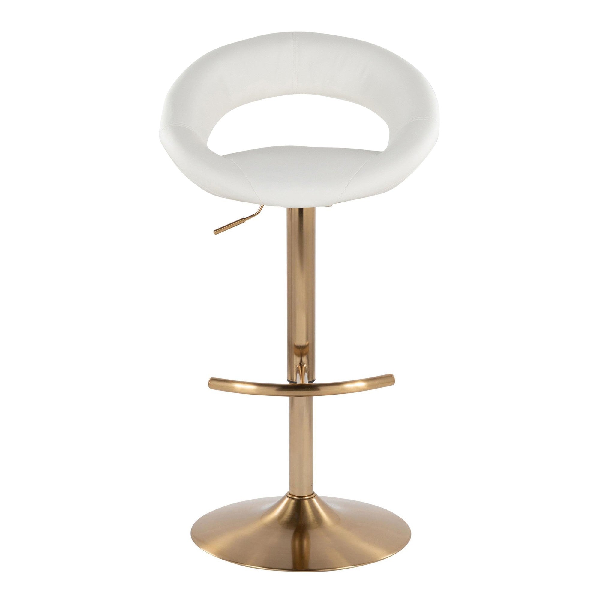 Posh Adjustable Barstool - Set of 2 - Gold Metal, White PU