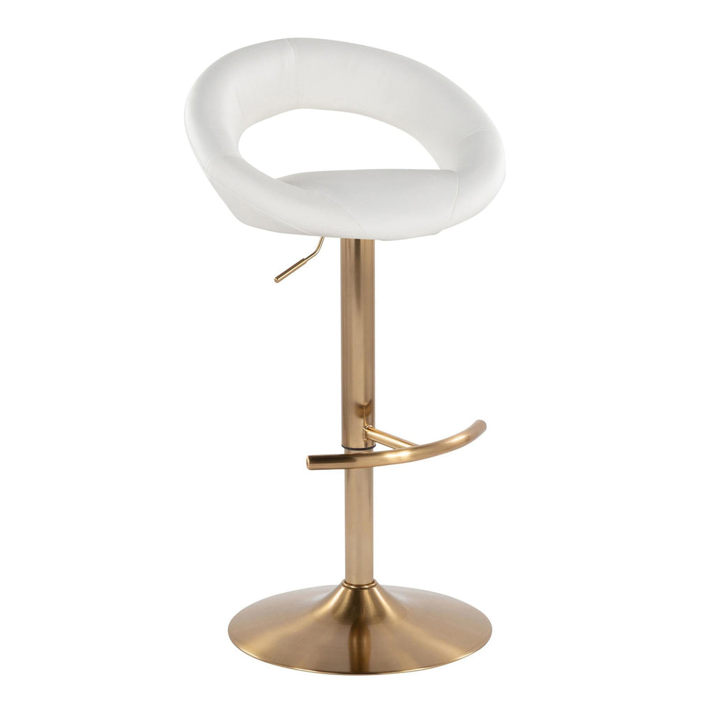 Posh Adjustable Barstool - Set of 2 - Gold Metal, White PU