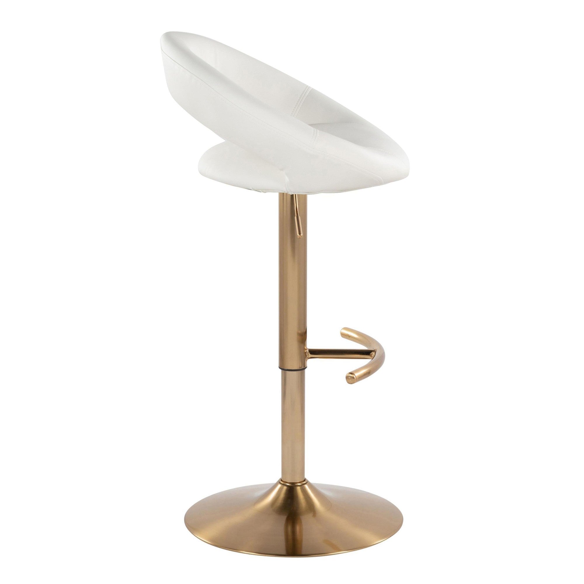 Posh Adjustable Barstool - Set of 2 - Gold Metal, White PU