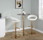 Posh Adjustable Barstool - Set of 2 - Gold Metal, White PU