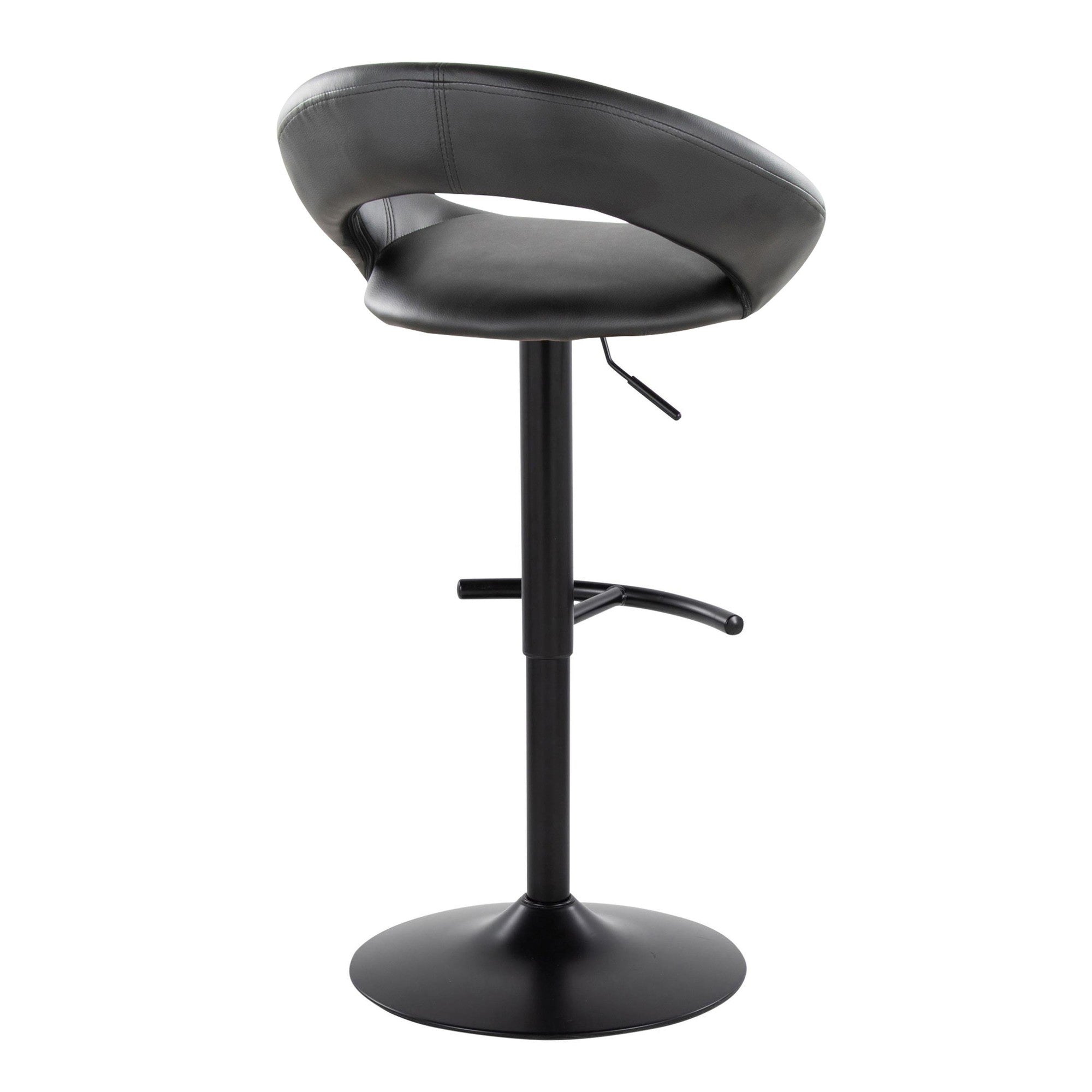 Posh Adjustable Barstool - Set of 2 - Black Metal, Black PU