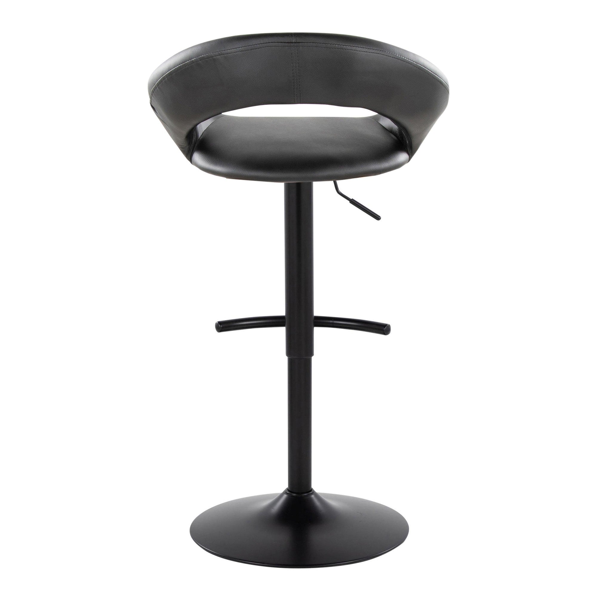 Posh Adjustable Barstool - Set of 2 - Black Metal, Black PU