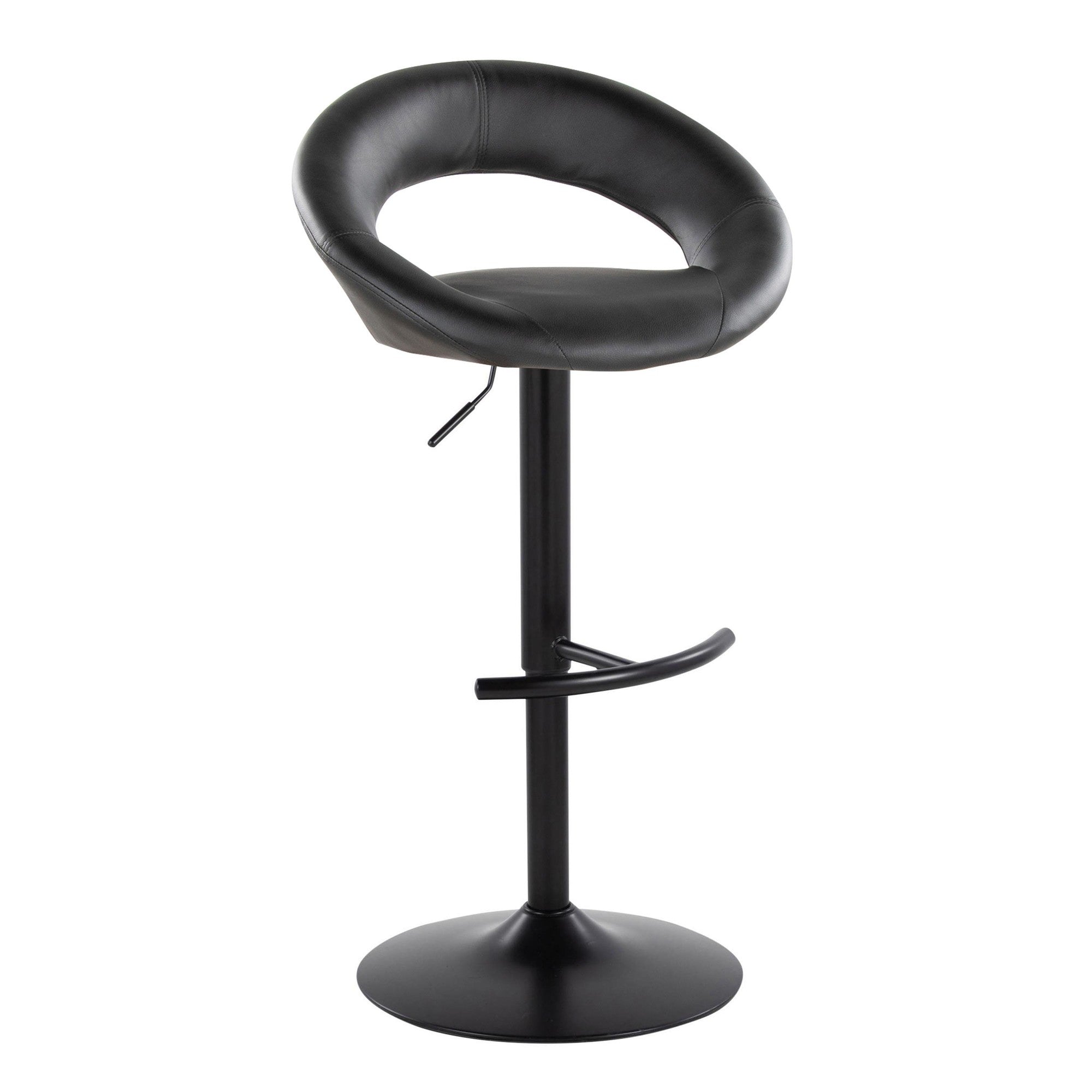 Posh Adjustable Barstool - Set of 2 - Black Metal, Black PU