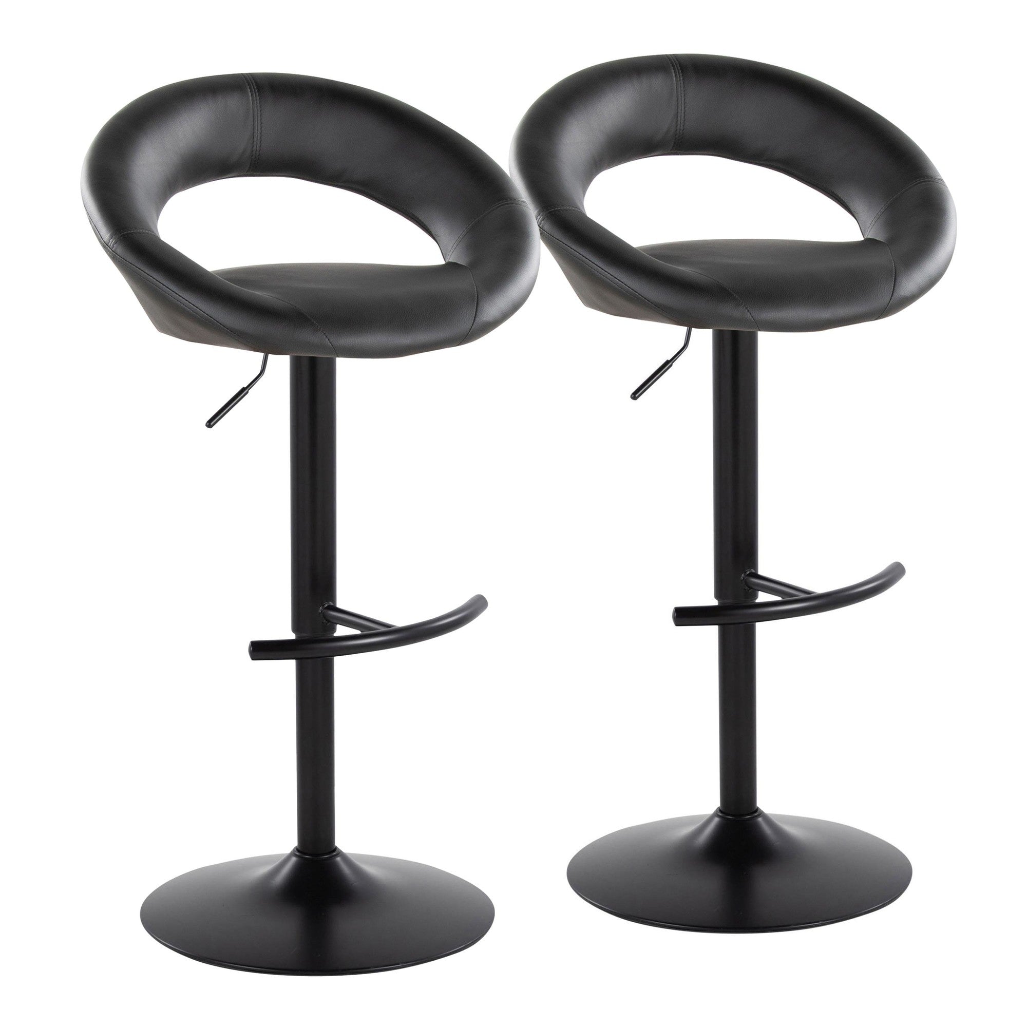Posh Adjustable Barstool - Set of 2 - Black Metal, Black PU