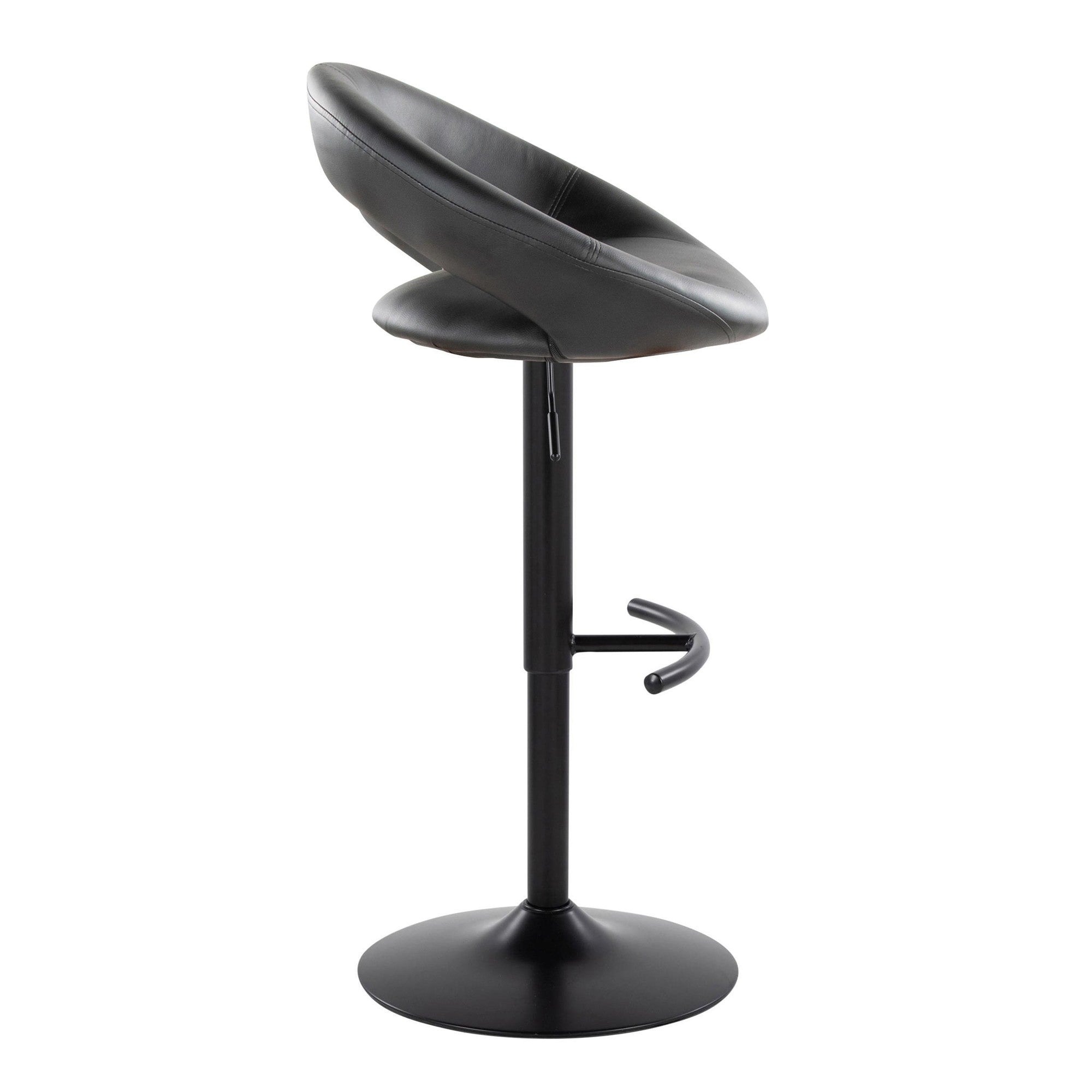Posh Adjustable Barstool - Set of 2 - Black Metal, Black PU