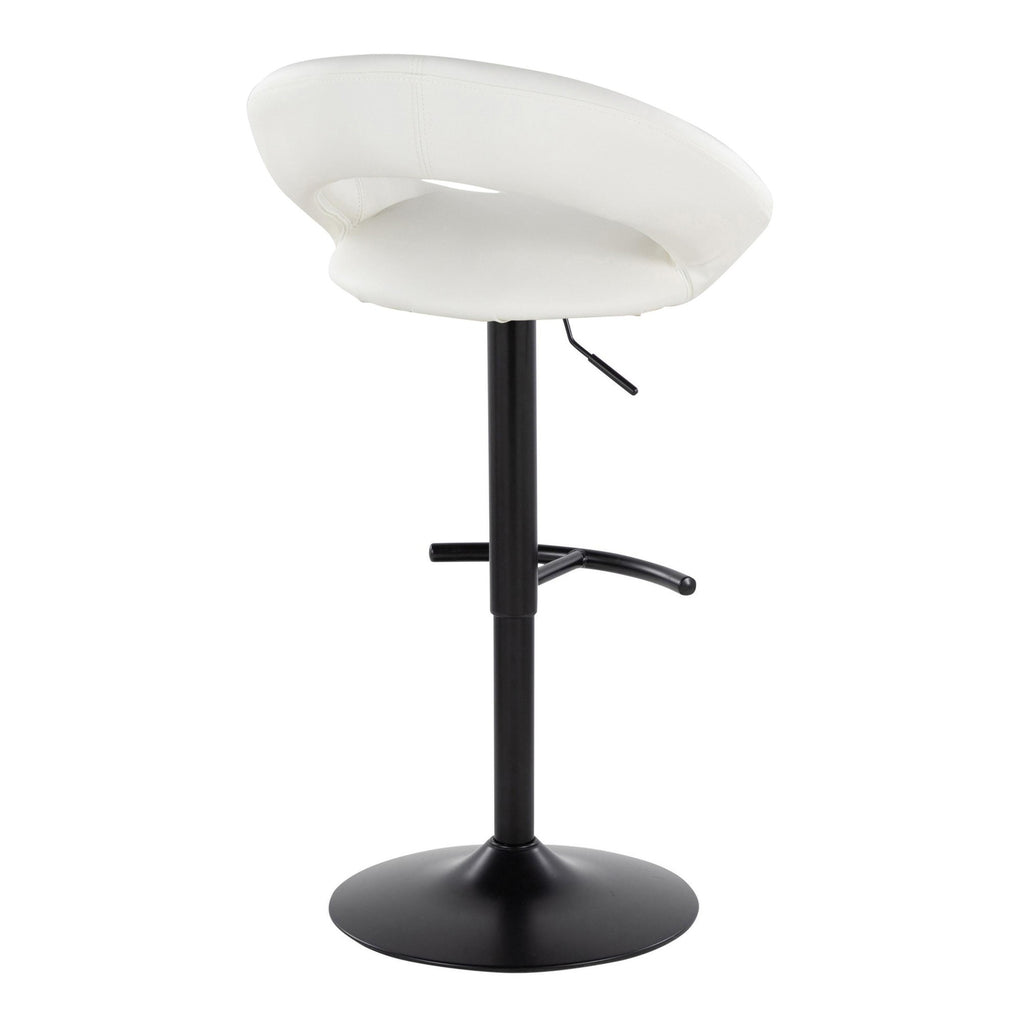 Posh Adjustable Barstool - Set of 2 - Black Metal, White PU