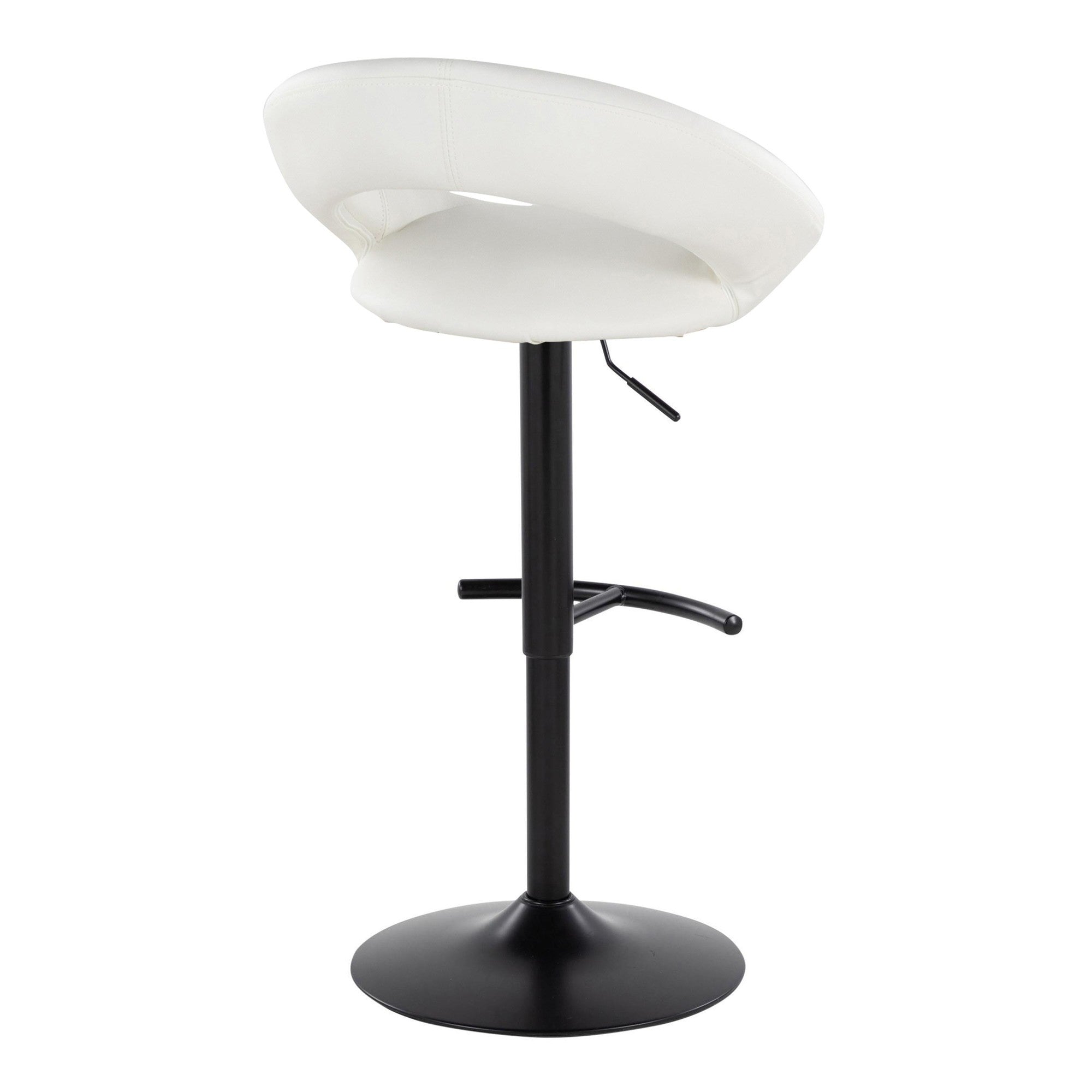 Posh Adjustable Barstool - Set of 2 - Black Metal, White PU