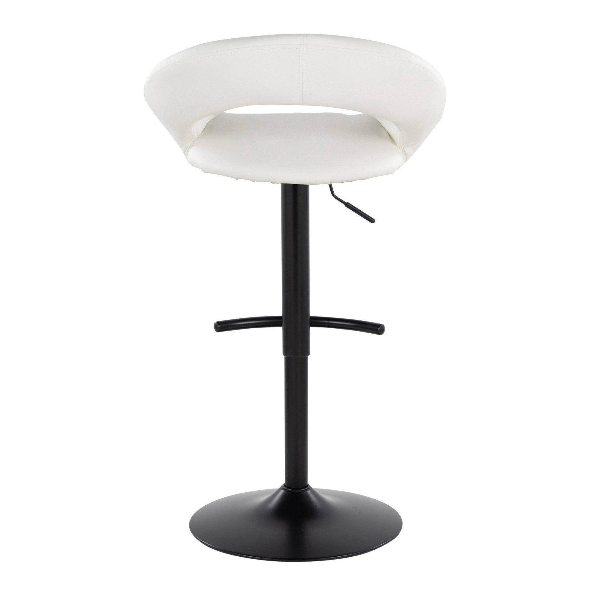 Posh Adjustable Barstool - Set of 2 - Black Metal, White PU