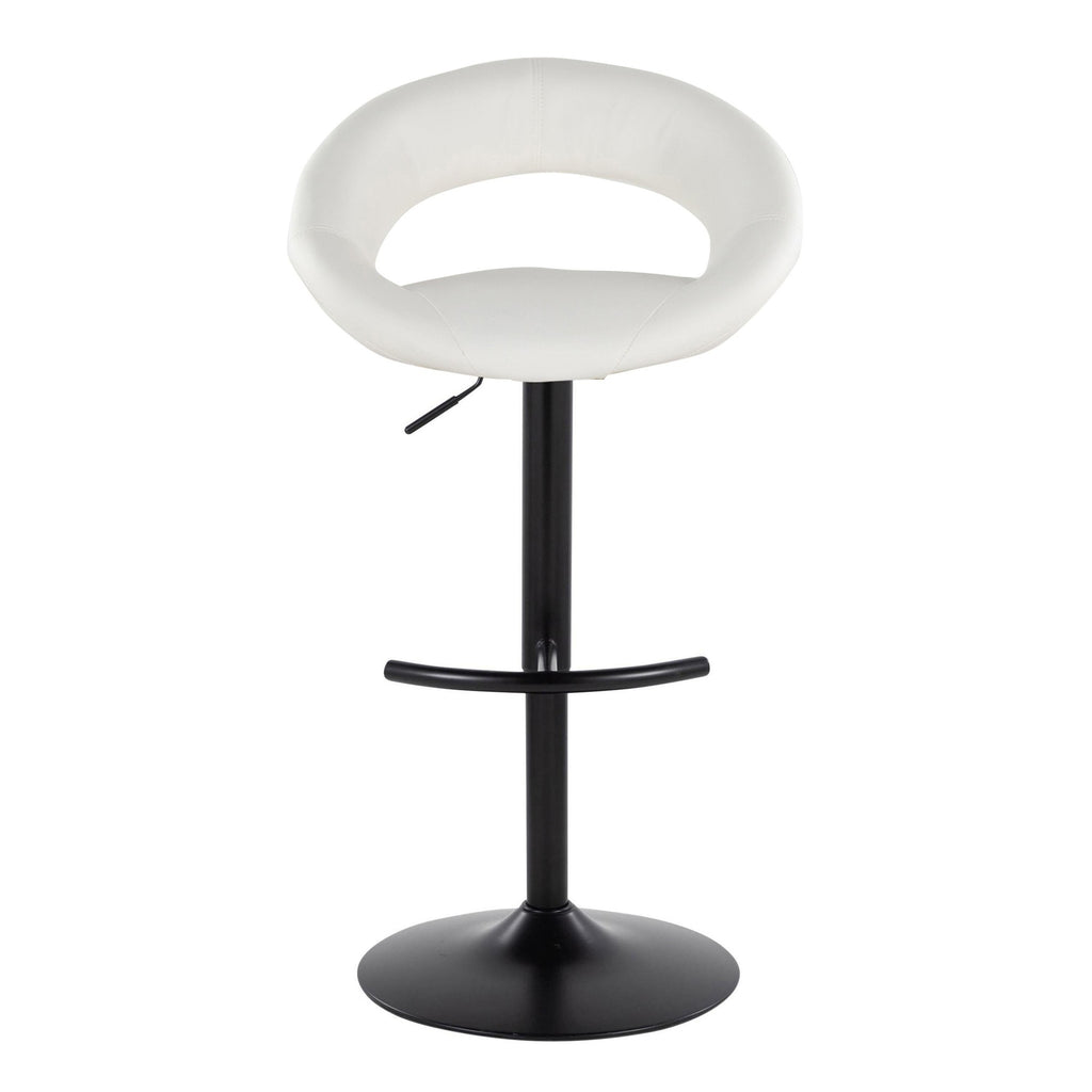 Posh Adjustable Barstool - Set of 2 - Black Metal, White PU