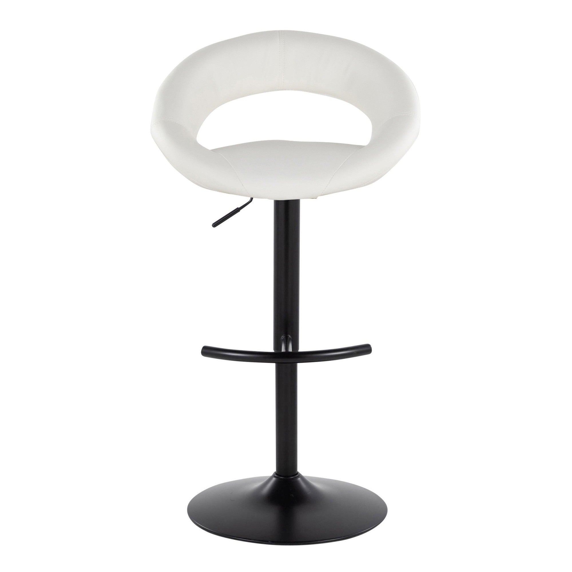 Posh Adjustable Barstool - Set of 2 - Black Metal, White PU