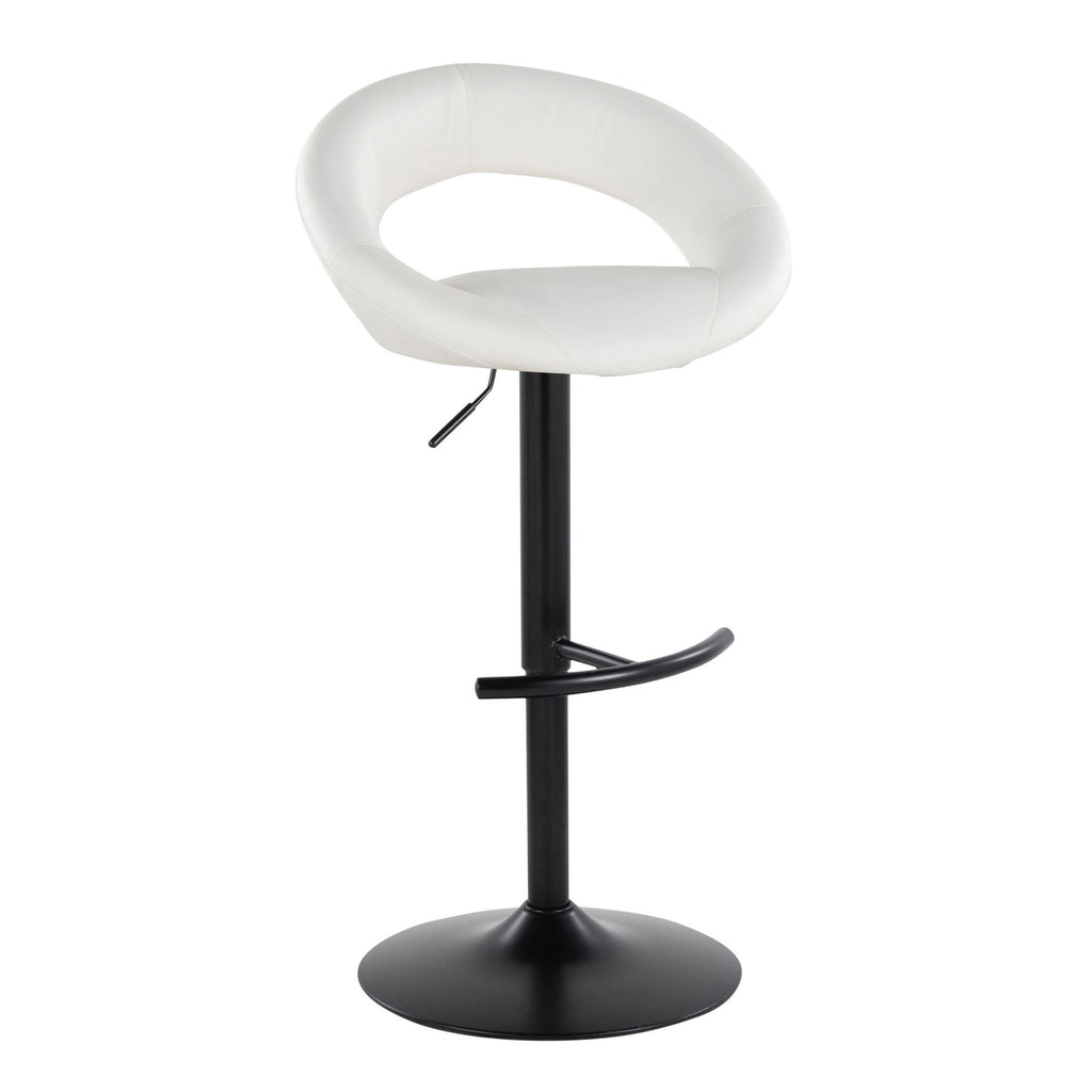 Posh Adjustable Barstool - Set of 2 - Black Metal, White PU