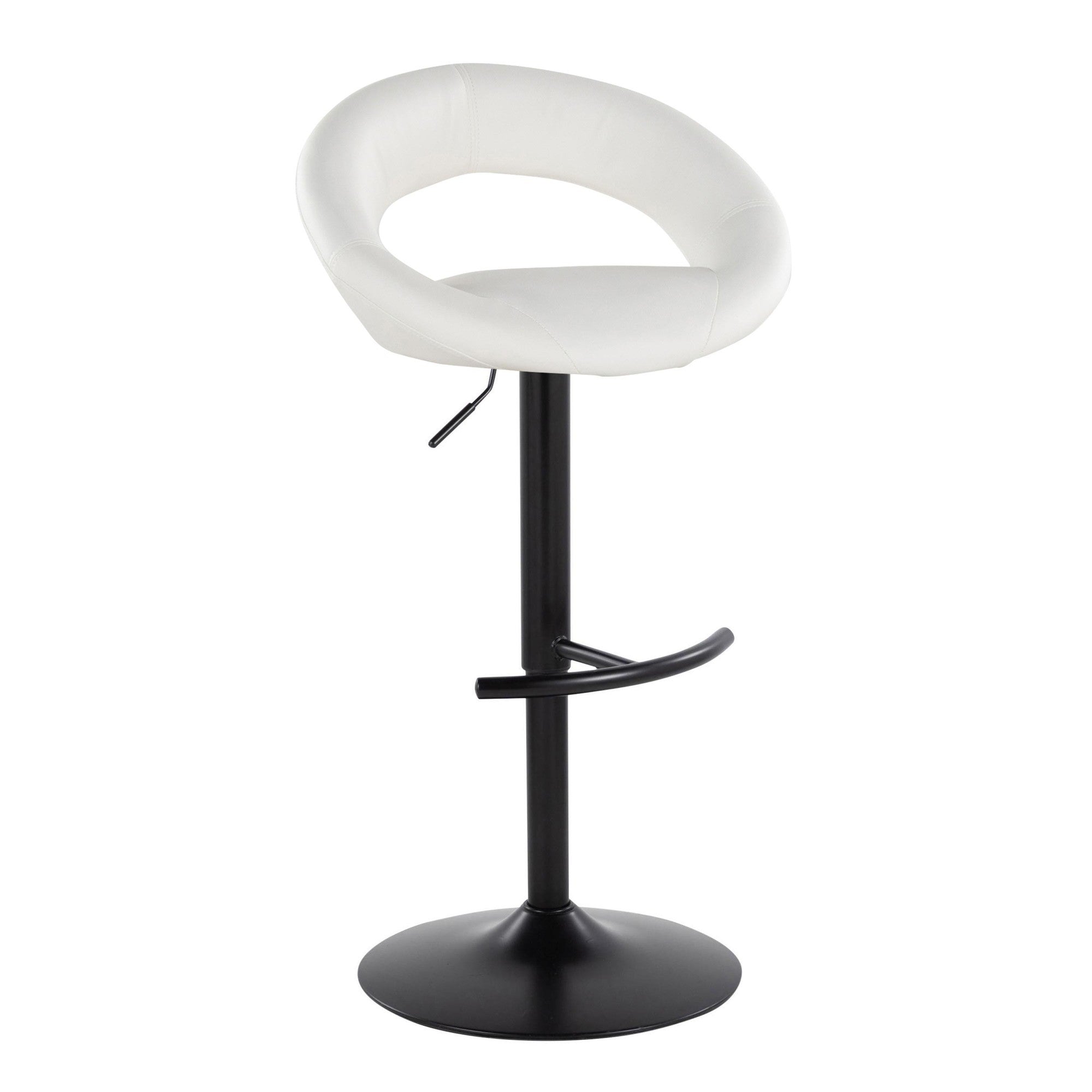 Posh Adjustable Barstool - Set of 2 - Black Metal, White PU
