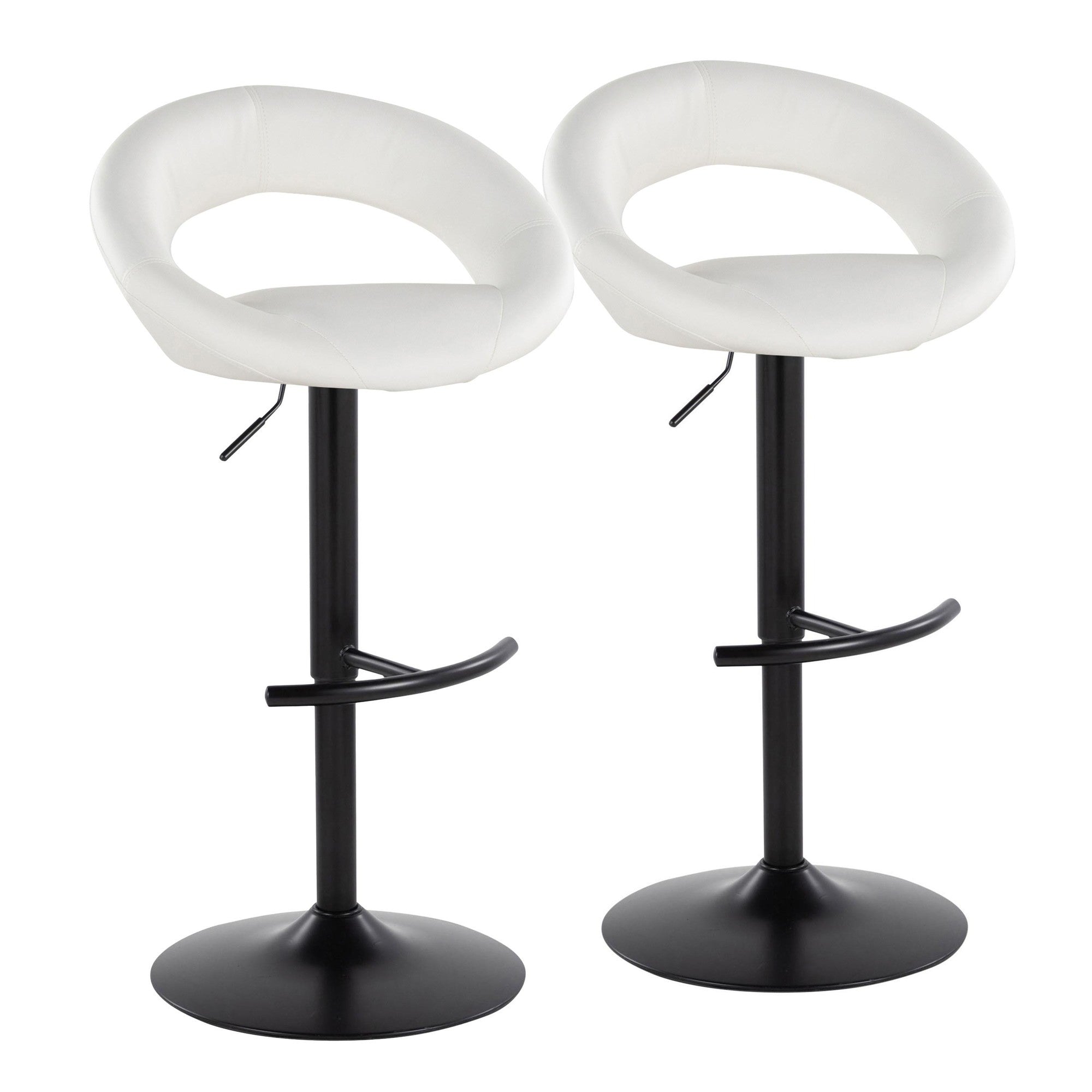 Posh Adjustable Barstool - Set of 2 - Black Metal, White PU