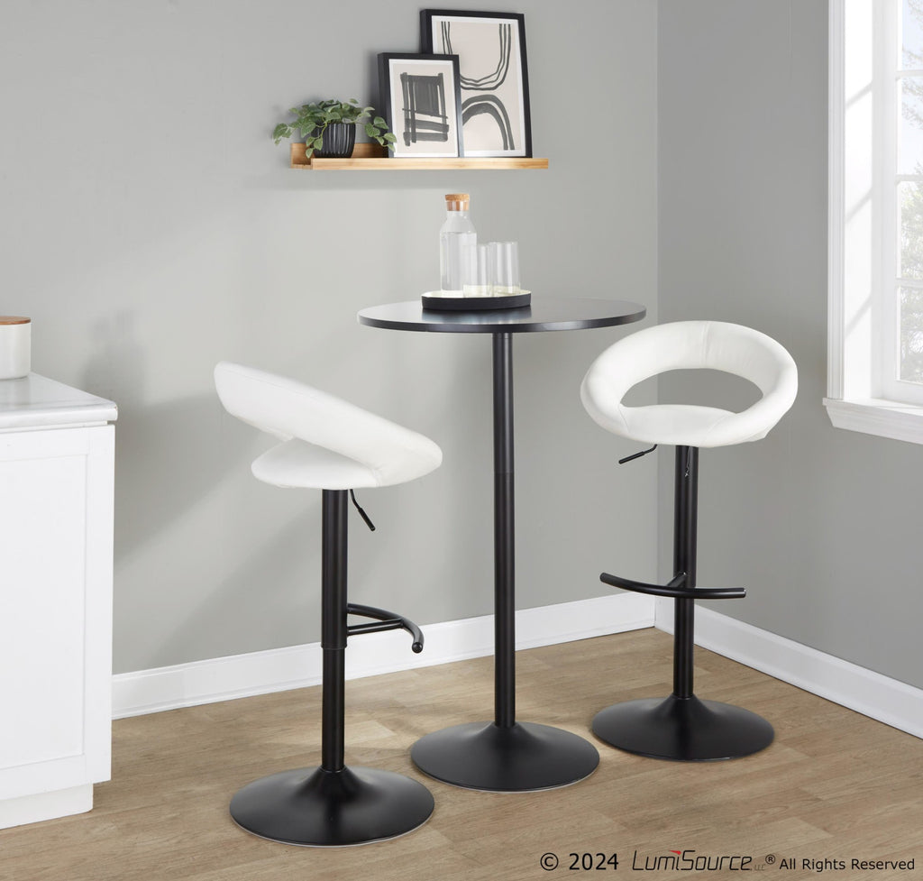 Posh Adjustable Barstool - Set of 2 - Black Metal, White PU