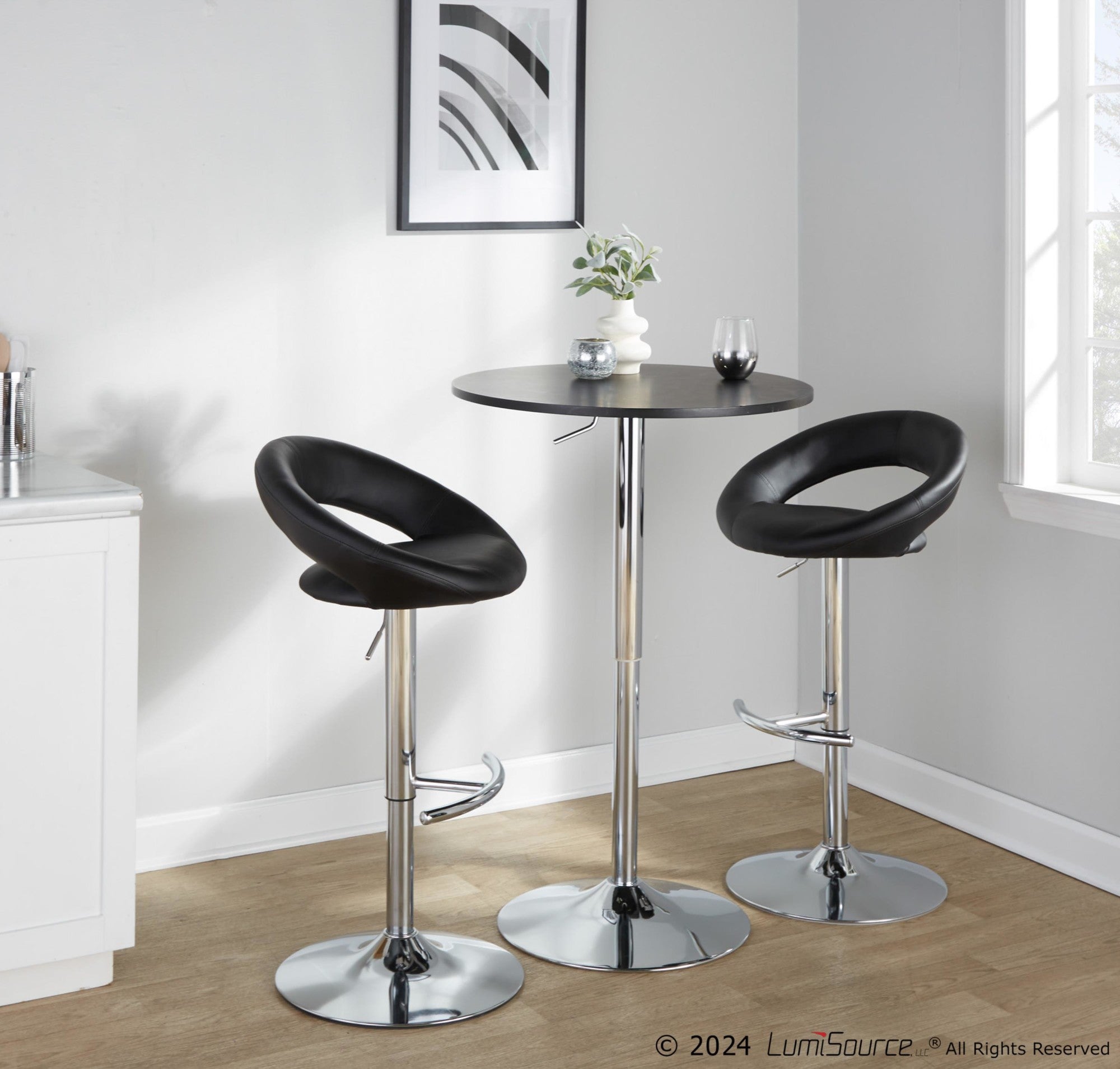 Posh Adjustable Barstool - Set of 2 - Chrome Metal, Black PU