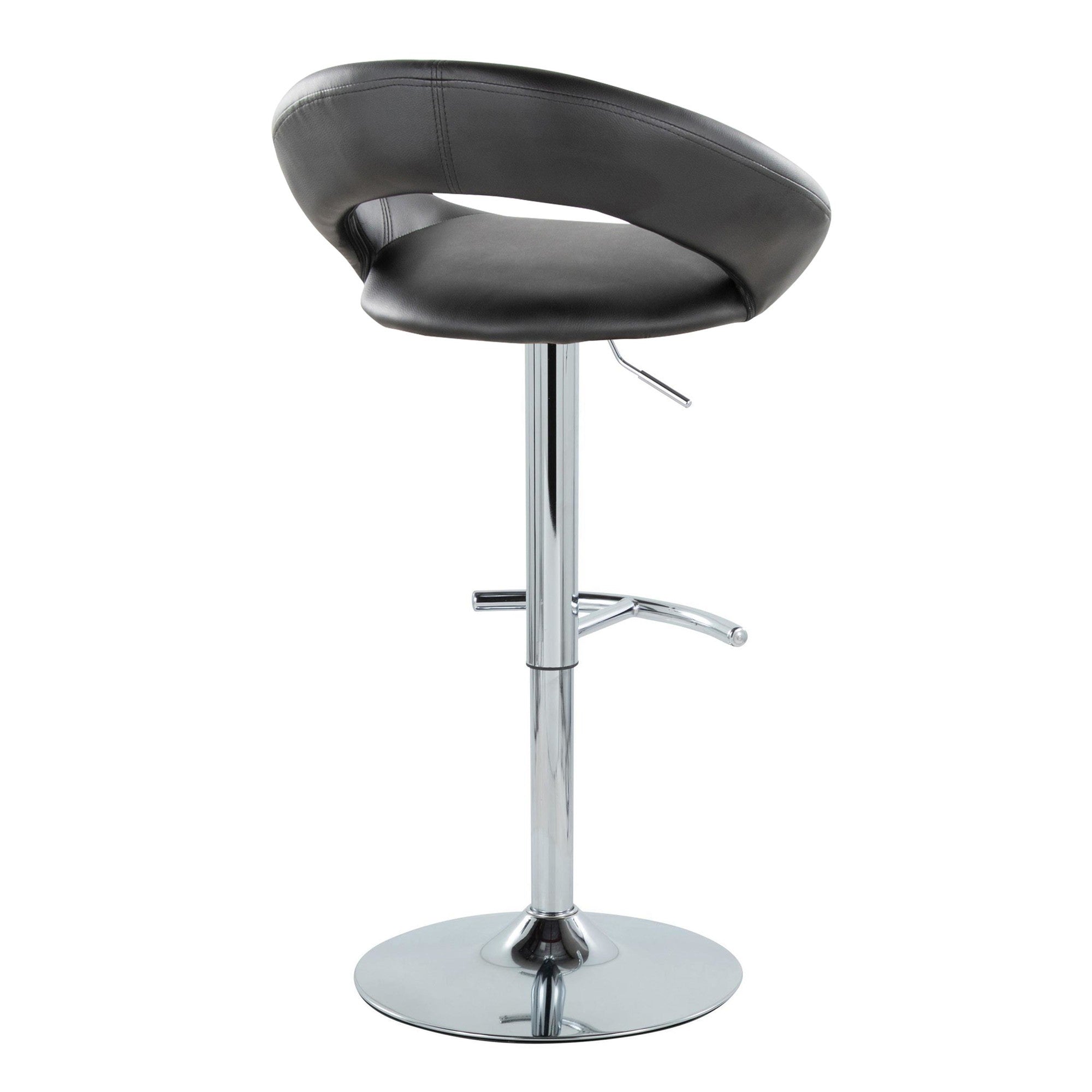 Posh Adjustable Barstool - Set of 2 - Chrome Metal, Black PU