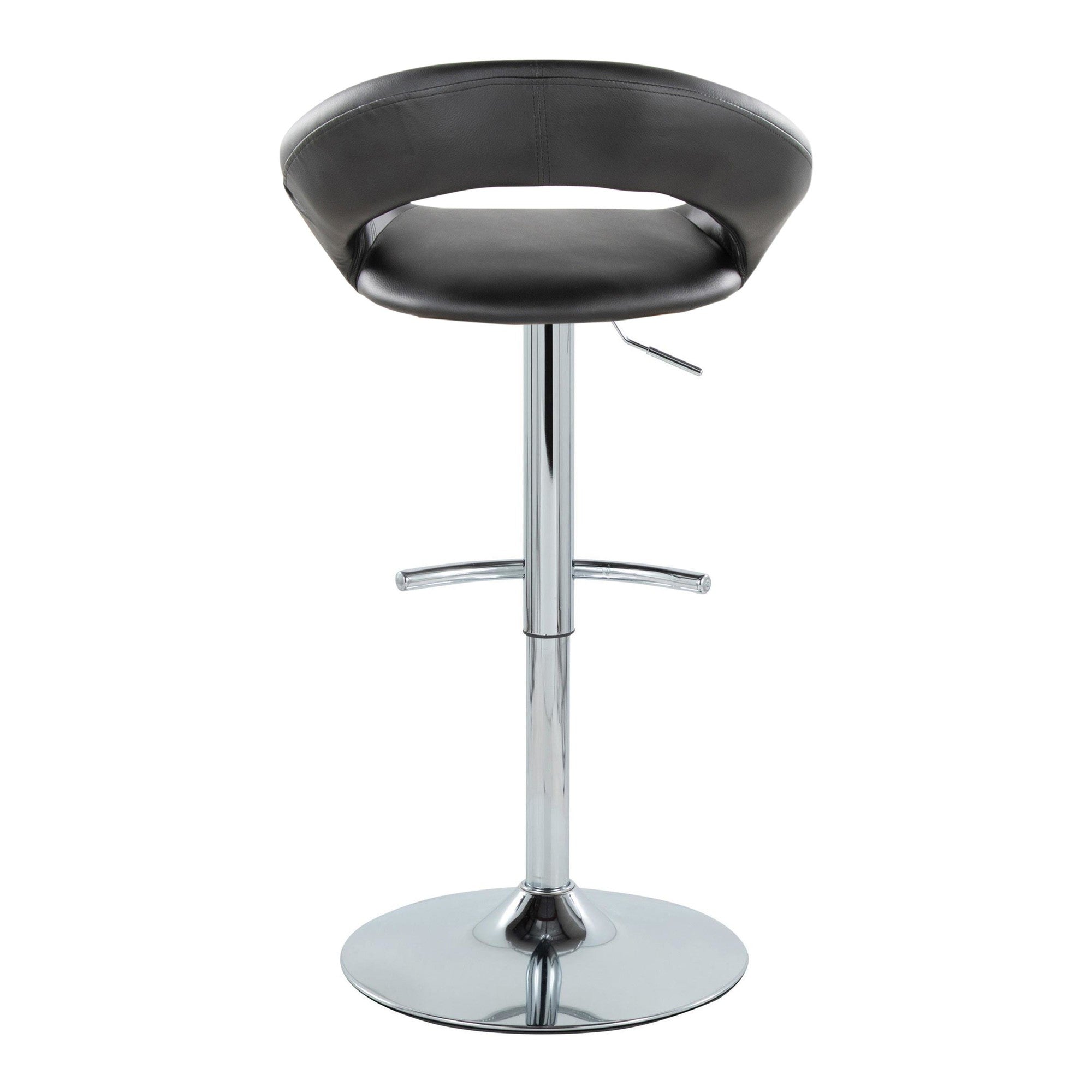 Posh Adjustable Barstool - Set of 2 - Chrome Metal, Black PU
