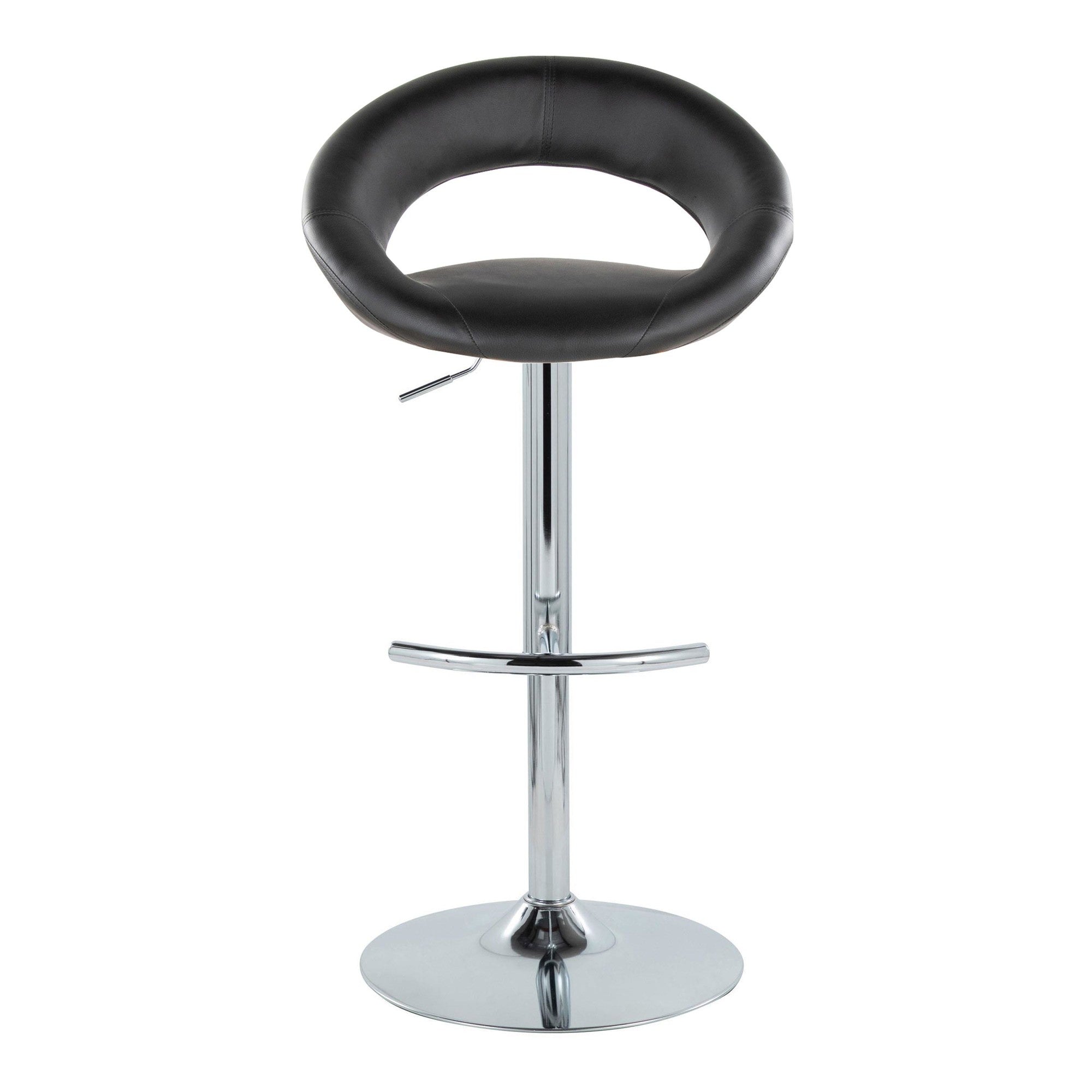 Posh Adjustable Barstool - Set of 2 - Chrome Metal, Black PU