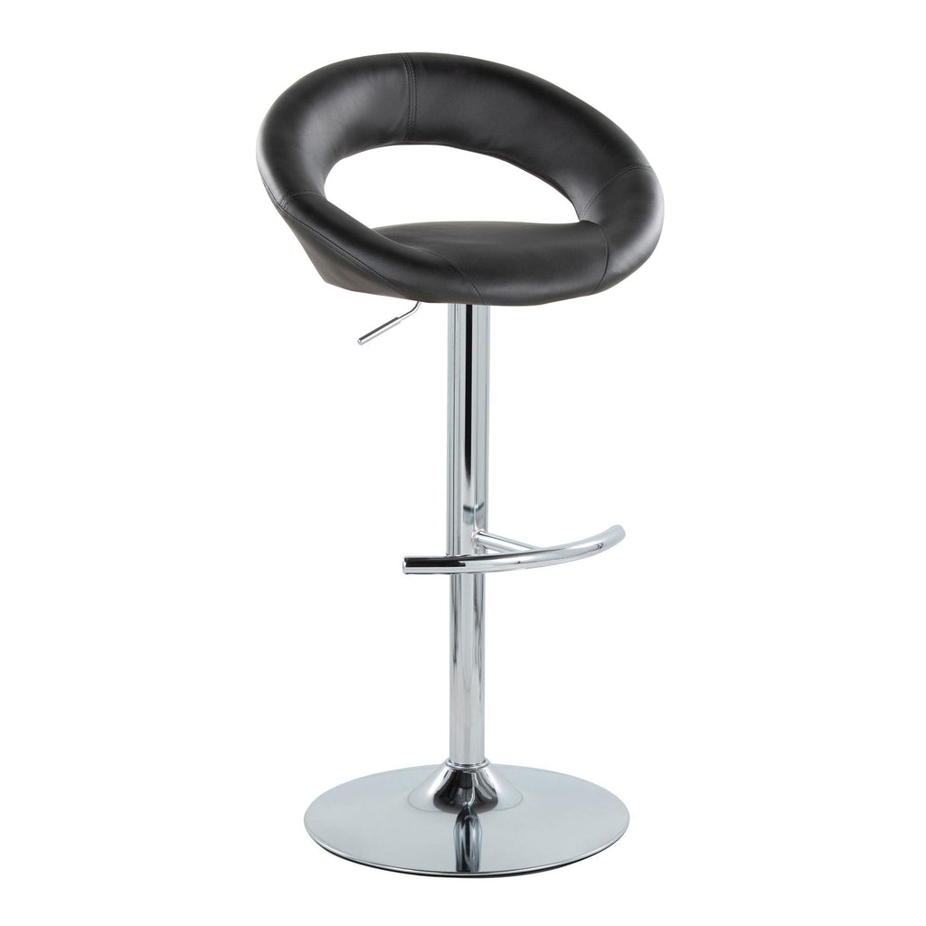 Posh Adjustable Barstool - Set of 2 - Chrome Metal, Black PU