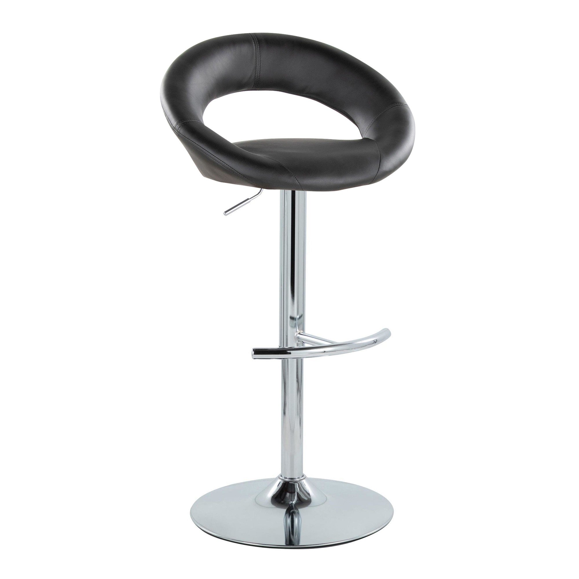 Posh Adjustable Barstool - Set of 2 - Chrome Metal, Black PU