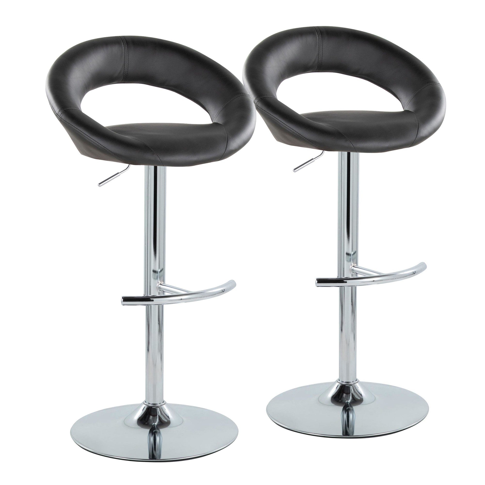 Posh Adjustable Barstool - Set of 2 - Chrome Metal, Black PU