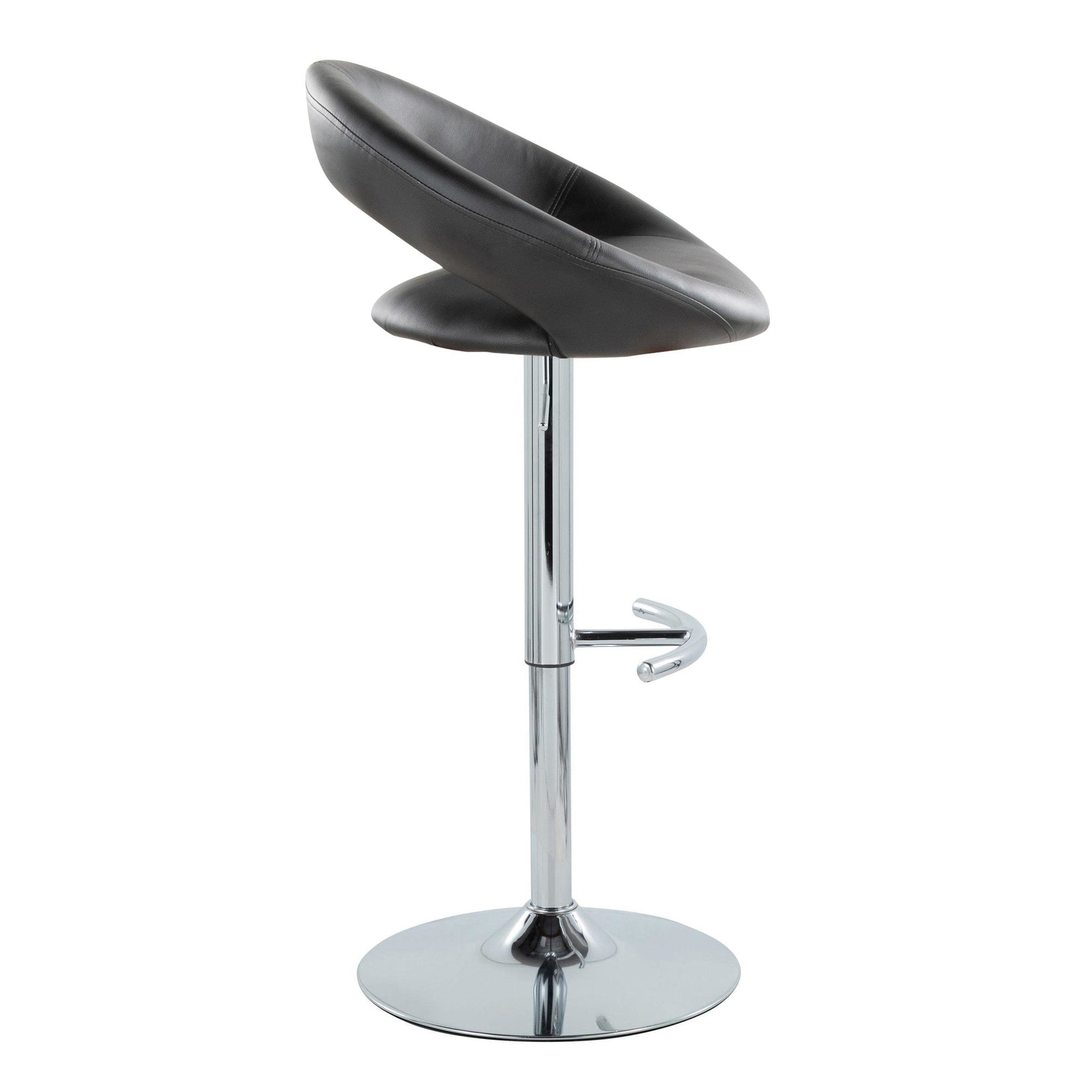 Posh Adjustable Barstool - Set of 2 - Chrome Metal, Black PU