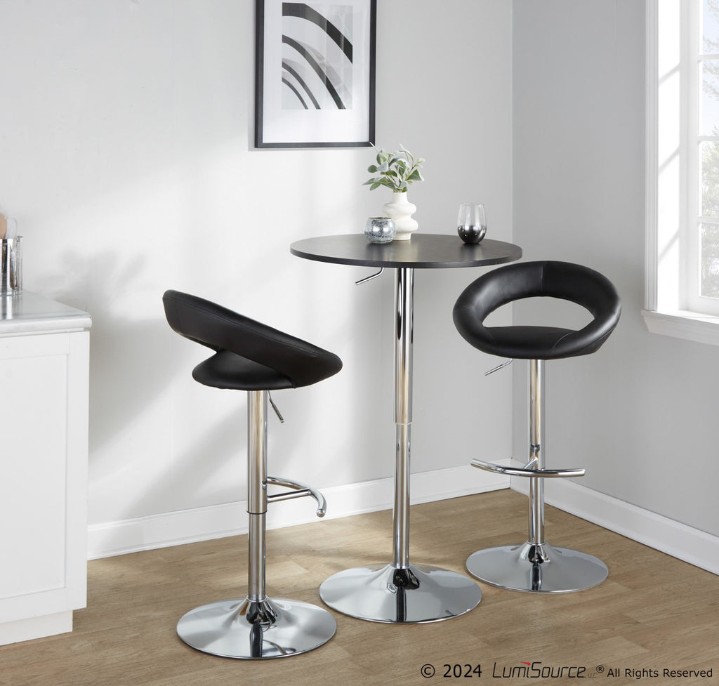 Posh Adjustable Barstool - Set of 2 - Chrome Metal, Black PU